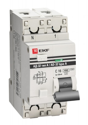 Дифференциальный автомат АД-32 1P+N 63А/30мА (тип А) EKF PROxima