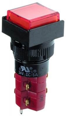 D16LAS1-2ABJR, Переключатель кнопочный с фиксацией 250В/5А LED подсветка 12В красный