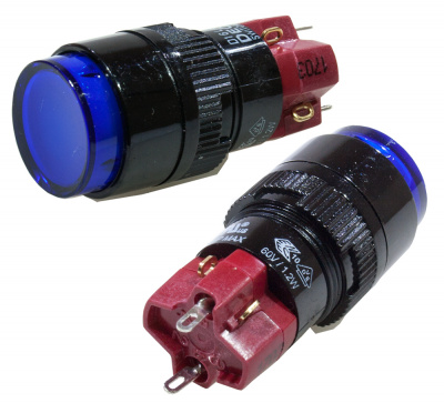 D16LAR1-1ABKB, Переключатель кнопочный с фиксацией 250В/5А LED подсветка 24В синяя