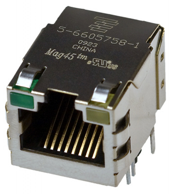 5-6605758-1, роз-ка 8P8C(RJ45) 2*свд зел/желт 10/100BASE-T Ethernet