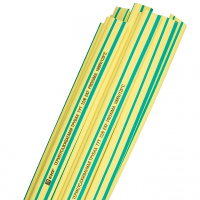 Термоусаживаемая трубка ТУТ 14/7 желто-зеленая в отрезках по 1м EKF PROxima