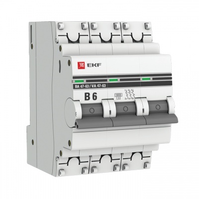 Автоматический выключатель 3P  6А (B) 6кА ВА 47-63 EKF PROxima